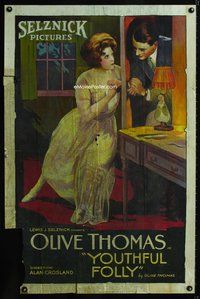 1b213 YOUTHFUL FOLLY 1sh '20 artwork of Olive Thomas trying to keep a man out!
