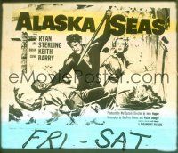 1c081 ALASKA SEAS glass slide '54 cool art of Robert Ryan attacking man with harpoon!