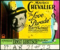 1c101 LOVE PARADE glass slide '29 close up of Maurice Chevalier + sexy Jeanette MacDonald!
