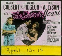 1c107 SECRET HEART glass slide '47 c/u of Walter Pidgeon & Claudette Colbert + June Allyson!