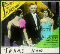 1c108 SECRETS OF A SECRETARY glass slide '31 sexy Claudette Colbert with Herbert Marshall!