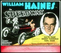 1c113 SPEEDWAY glass slide '29 great car racing image of William Haines at the Indianapolis 500!