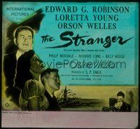 1c115 STRANGER glass slide '46 cool close up of Orson Welles, Edward G. Robinson & Loretta Young!