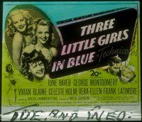 1c117 THREE LITTLE GIRLS IN BLUE glass slide '46 sexy June Haver, Vivian Blaine & Vera-Ellen!