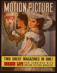 1c042 MOTION PICTURE magazine January 1942, portrait of Olivia De Havilland standing by mirror!