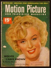 1c046 MOTION PICTURE magazine January 1953, portrait of Marilyn Monroe with wolves she's known!
