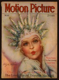 1c035 MOTION PICTURE magazine May 1929, art of Phyllis Haver in wild outfit by Marland Stone!
