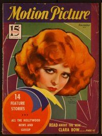 1c038 MOTION PICTURE magazine November 1932, fantastic art of Clara Bow by Marland Stone!