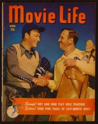 1c076 MOVIE LIFE magazine April 1950, c/u of Roy Rogers & Gene Autry playing golf by Mel Traxel!