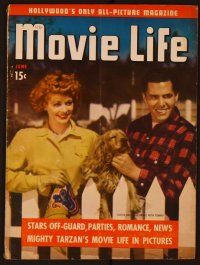 1c072 MOVIE LIFE magazine June 1942, Lucille Ball & Desi Arnaz with their dog by Arnold Johnson!