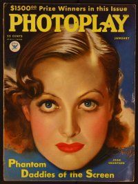 1c025 PHOTOPLAY magazine January 1934, great art portrait of Joan Crawford by Earl Christy!