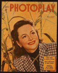 1c033 PHOTOPLAY magazine October 1947, fall portrait of Olivia De Havilland by Paul Hesse!