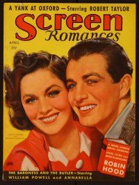 1c049 SCREEN ROMANCES magazine April 1938, Robert Taylor & Maureen O'Sullivan in A Yank at Oxford!