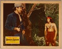 1d203 BROKEN ARROW LC #7 '50 close up of James Stewart with gun drawn by Native American boy!