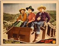 1d358 LAW RIDES AGAIN LC '43 close up of Ken Maynard, Hoot Gibson & Betty Miles on stagecoach!