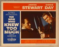 1d384 MAN WHO KNEW TOO MUCH LC #3 '56 Hitchcock, c/u of James Stewart wrestling gun from man!