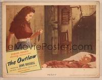 1d431 OUTLAW LC '46 Jane Russell about to stab sleeping Jack Buetel with knife, Howard Hughes
