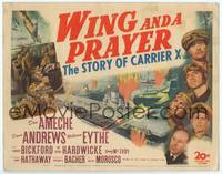 1d141 WING & A PRAYER TC '44 Don Ameche, Dana Andrews, really cool WWII naval battle art!