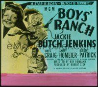 1f079 BOYS' RANCH glass slide '46 art of Butch Jenkins on bull, James Craig, Dorothy Patrick