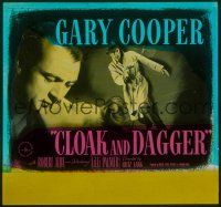 1f082 CLOAK & DAGGER glass slide '46 romantic close up of Gary Cooper & Lilli Palmer, Fritz Lang