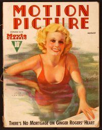1f043 MOTION PICTURE magazine August 1937, art of sexiest Jean Harlow in swimsuit by Mozert!