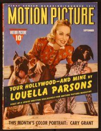 1f045 MOTION PICTURE magazine September 1940, Carole Lombard with her Boxer & Dalmatian dogs!