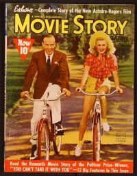 1f052 MOVIE STORY magazine October 1938 great portrait of Fred Astaire & Ginger Rogers on bikes!