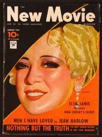 1f034 NEW MOVIE MAGAZINE magazine January 1934 super close up art of sexy Mae West by Clarke Moore
