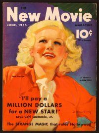 1f032 NEW MOVIE MAGAZINE magazine June 1933, wonderful art of Jean Harlow by McClelland Barclay!
