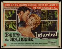 1g098 ISTANBUL style A 1/2sh '57 close-up romantic art of Errol Flynn & Cornell Borchers!