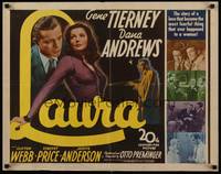 1g121 LAURA 1/2sh '44 great image of Dana Andrews lusting after sexy Gene Tierney, Otto Preminger