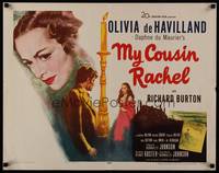 1g146 MY COUSIN RACHEL 1/2sh '53 artwork of pretty Olivia de Havilland & Richard Burton!