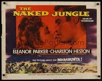 1g148 NAKED JUNGLE 1/2sh '54 romantic close up of Charlton Heston & Eleanor Parker about to kiss!