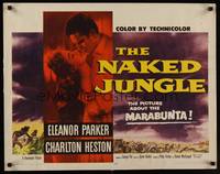 1g147 NAKED JUNGLE 1/2sh '54 Charlton Heston holds Eleanor Parker close, George Pal!