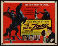 1g187 SIGN OF ZORRO 1/2sh '60 Walt Disney, cool art of masked hero Guy Williams on horseback!