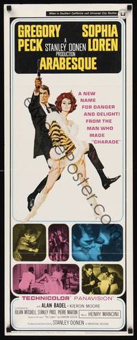 1h030 ARABESQUE insert '66 Gregory Peck, sexy Sophia Loren, ultra mod, ultra mad, ultra mystery!