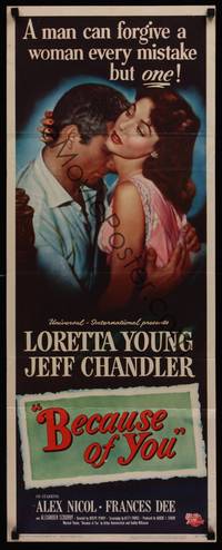 1h048 BECAUSE OF YOU insert '52 Jeff Chandler can't forgive Loretta Young for THIS mistake!