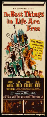 1h054 BEST THINGS IN LIFE ARE FREE insert '56 Michael Curtiz, Gordon MacRae, art of gun & trumpet!