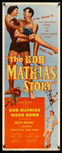 1h080 BOB MATHIAS STORY insert '54 Olympic decathlon gold winner lifts his wife Melba!