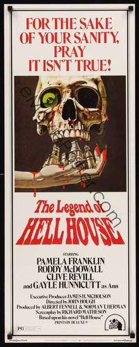1h347 LEGEND OF HELL HOUSE insert '73 great skull & haunted house dripping with blood art by B.T.!