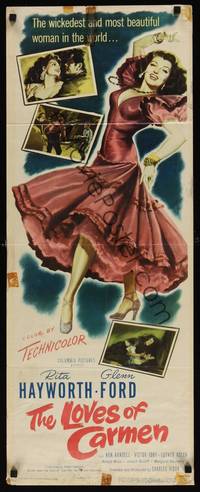 1h363 LOVES OF CARMEN insert '48 wonderful full-length art of sexy dancer Rita Hayworth!