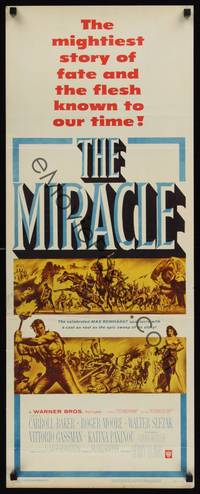 1h396 MIRACLE insert '59 directed by Irving Rapper, Roger Moore & sexy Carroll Baker!