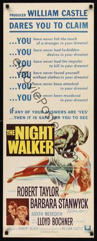 1h428 NIGHT WALKER insert '65 William Castle, Robert Taylor, Barbara Stanwyck, Reynold Brown art!
