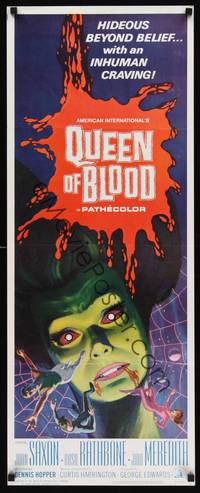 1h479 QUEEN OF BLOOD insert '66 Basil Rathbone, cool art of female monster & victims in her web!