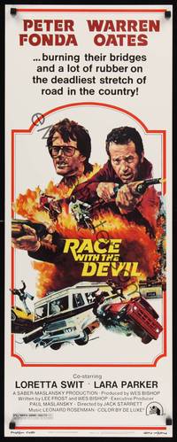 1h480 RACE WITH THE DEVIL insert '75 Peter Fonda & Warren Oates are burning bridges & rubber!