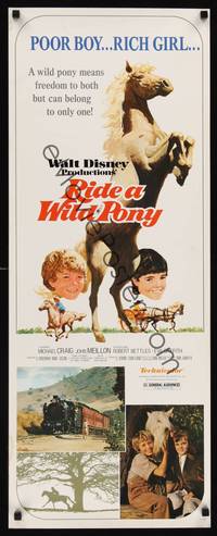 1h489 RIDE A WILD PONY insert '76 Disney, art of boy on white horse, all he asked was to run free!