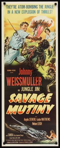 1h505 SAVAGE MUTINY insert '53 art of Johnny Weissmuller as Jungle Jim w/pretty Angela Stevens!