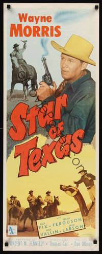 1h541 STAR OF TEXAS insert '53 great close up of Texas Ranger Wayne Morris holding smoking gun!