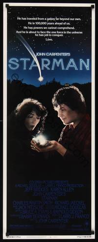 1h543 STARMAN insert '84 John Carpenter, close-up of alien Jeff Bridges & Karen Allen!