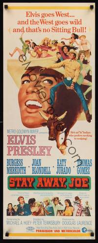 1h544 STAY AWAY JOE insert '68 McGinnis art of Elvis Presley riding bull with lots of sexy girls!